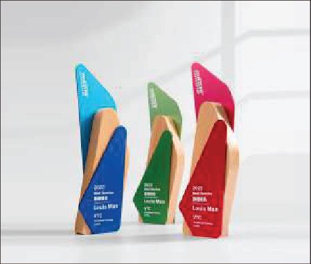 Cúp Pha Lê Gỗ Tam Giác Màu Sắc – Vinh Danh Thành Công