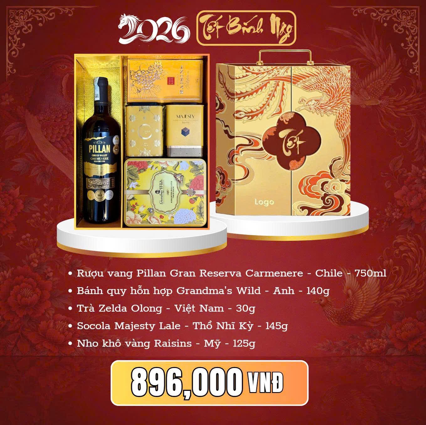 Hộp Quà Tết Hoàng Kim – Set Hoàng Kim 01 – Vang Pillan Gran